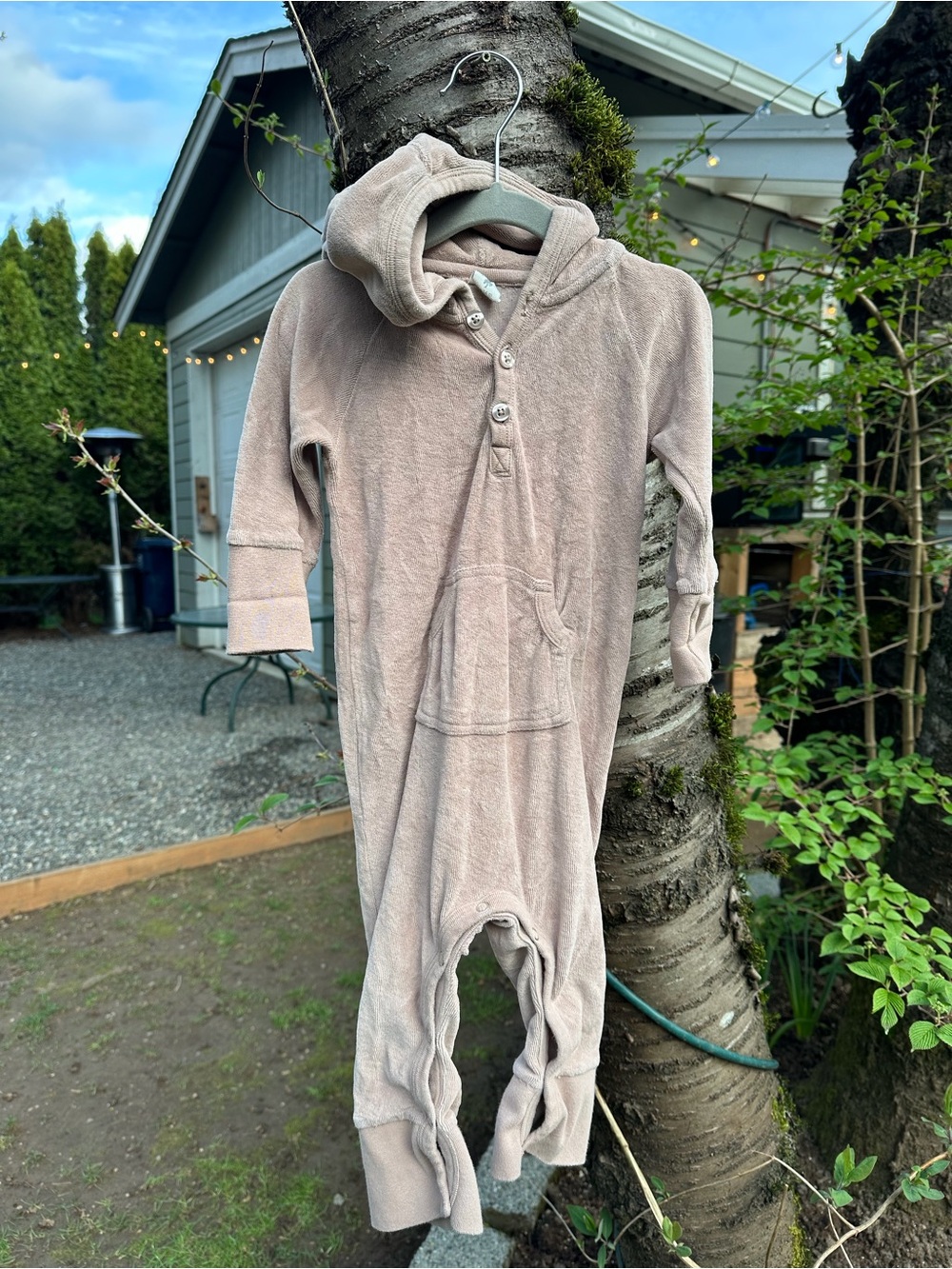 kate quinn Neutral Taupe Hooded Baby Footie One-Piece
